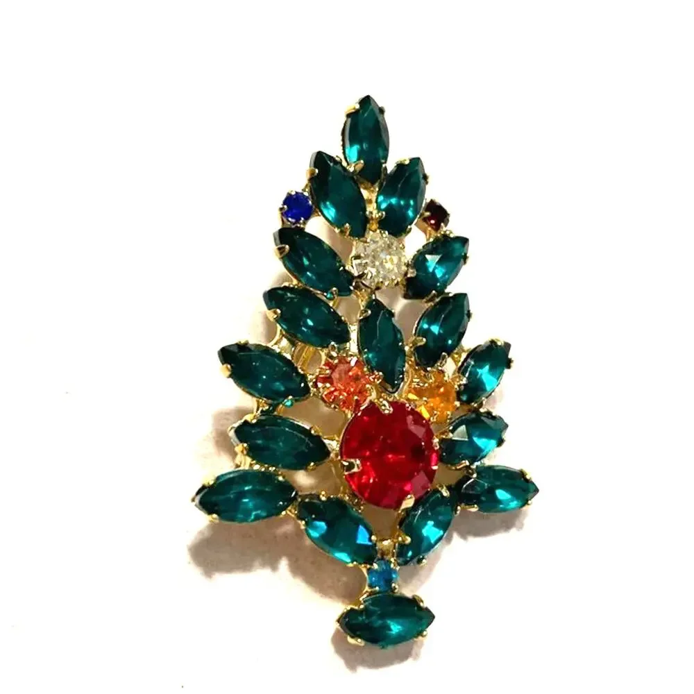Rhinestone Christmas Tree brooch festive multicolor holiday pin fashion jewelry
